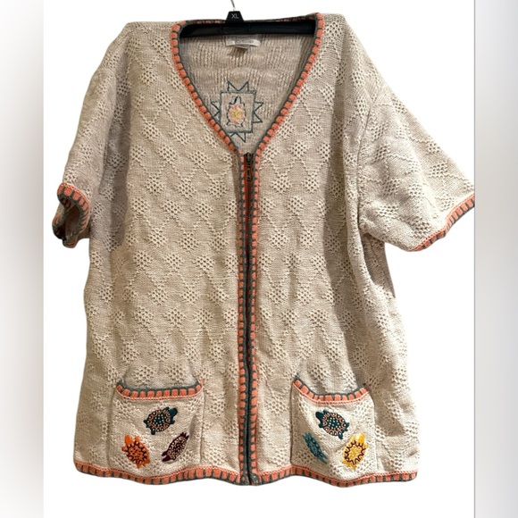 Christopher & Banks Sweaters - Embroidered Knit zip up Cardigan with turtle Accents